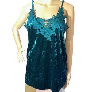 Womens Jade‎ Green Velvet Cami Size M Floral Embroidery Fairy Y2K Cottagecore
